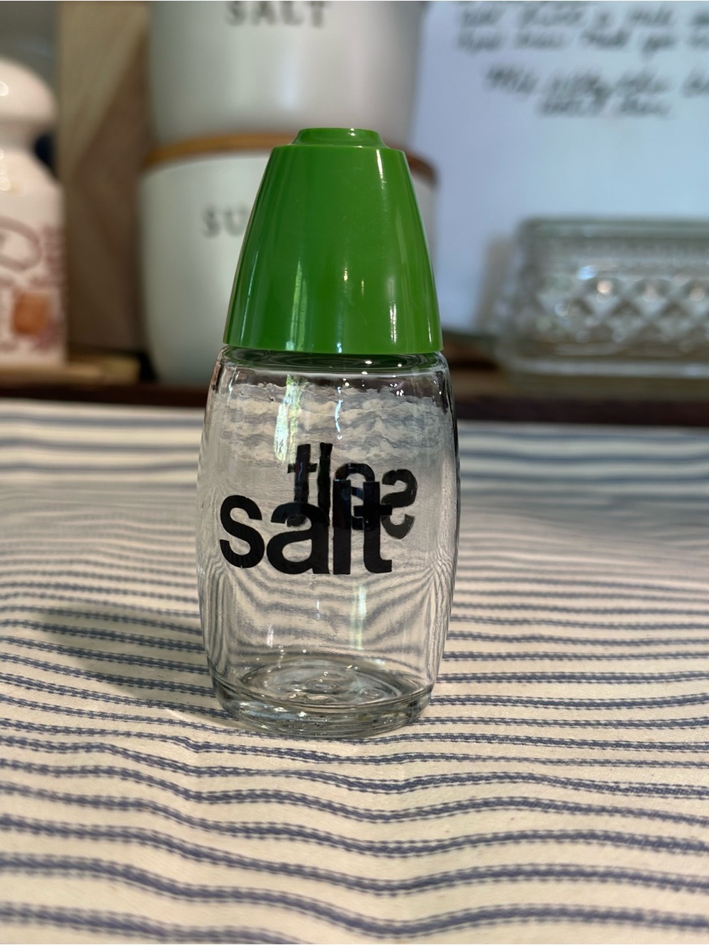 Vintage 70s Gemco Westinghouse Clear Glass Salt Shaker Green Top MCM Retro Match